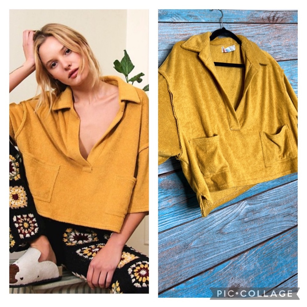 Free People Beach Golden Yellow Sweater Top Size Medium